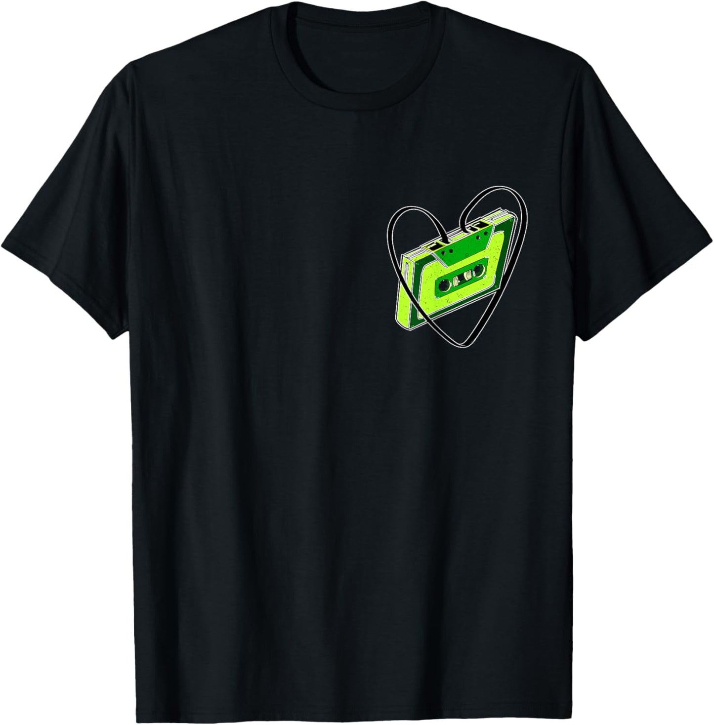 Green Cassette Old School Love Green Color Graphic T-Shirt - T-Shirt | Black