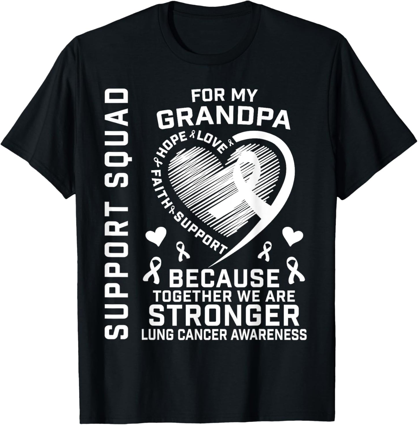 White Ribbon Lung Cancer Awareness Shirts Grandpa Support T-Shirt - T-Shirt | Black