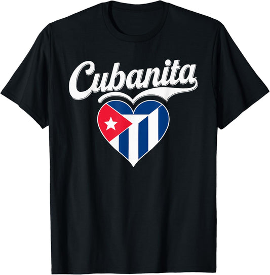 Cubanita I Love Cuba Cuban Pride Cuban Women Cuban Flag T-Shirt - T-Shirt | Black