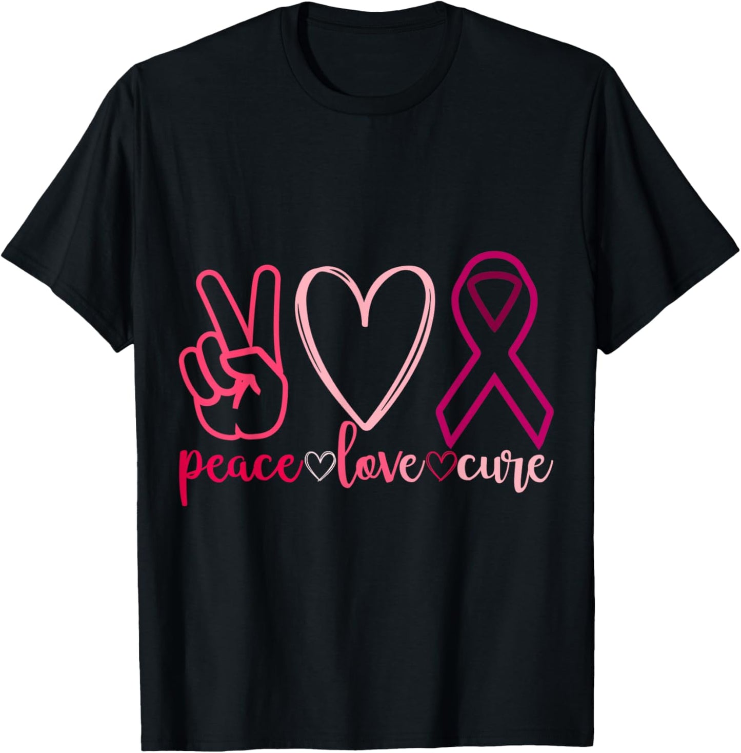 Peace Love Cure Breast Cancer Awarenes T-Shirt - T-Shirt | Black