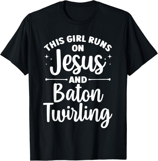 Baton Twirling Art Girls Color Guard Baton Twirler T-Shirt - T-Shirt | Black