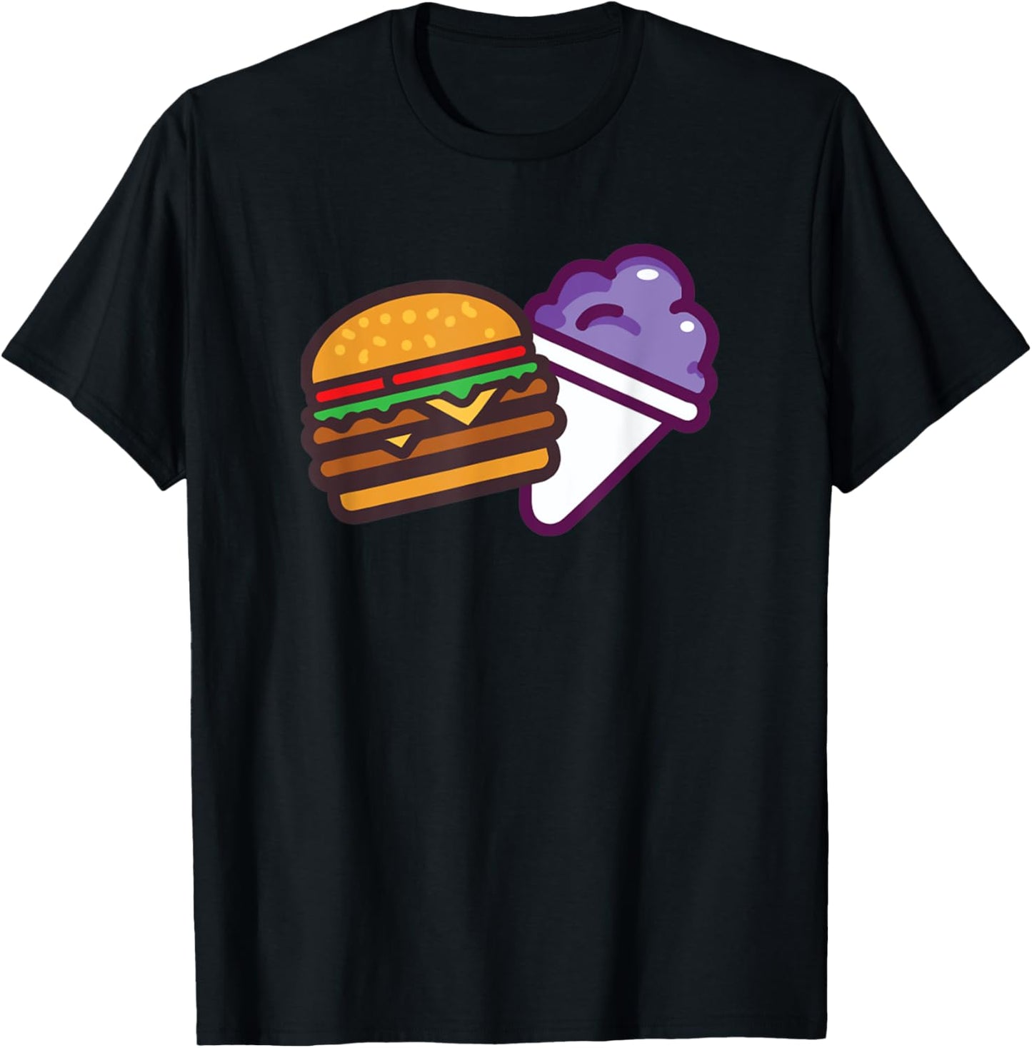 Funny Burger And Grape Cute Burger Snow Cone T-Shirt - T-Shirt | Black