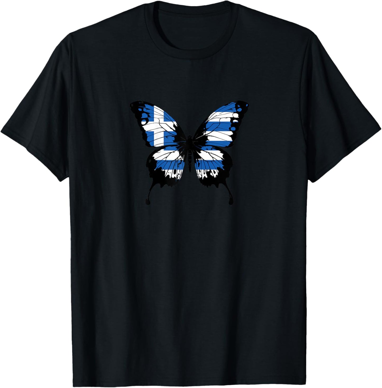 Greece Flag Butterfly Greek Butterflies Flag Wings Flag Art T-Shirt - T-Shirt | Black