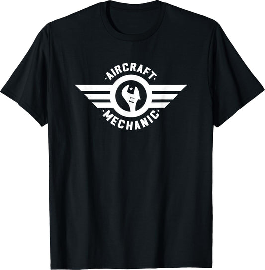 Aircraft Mechanic Logo Badge Aviation T-Shirt - T-Shirt | Black