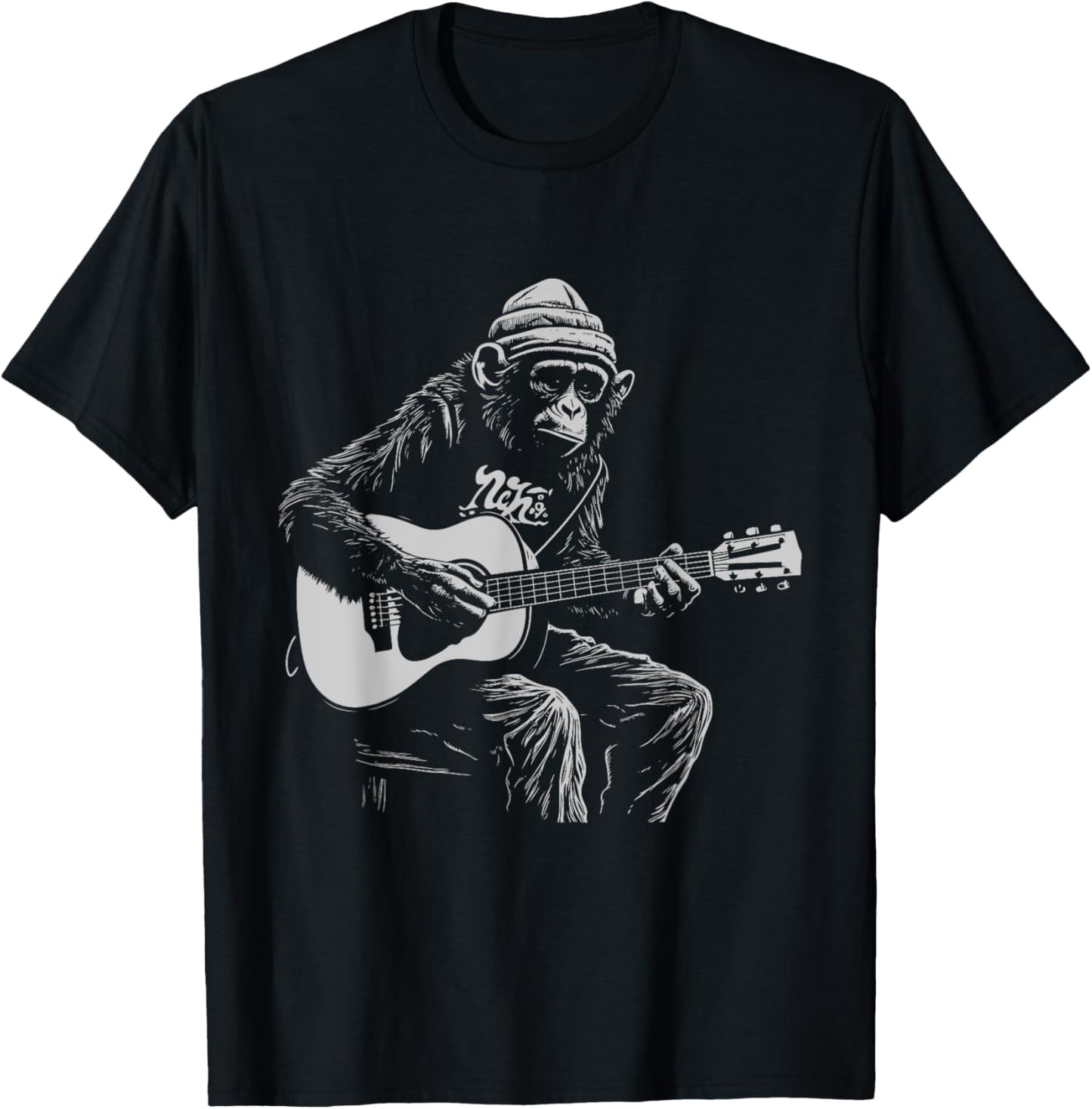 Funny Monkey Acoustic Guitar Music Lover Men Women Kids T-Shirt - T-Shirt | Black