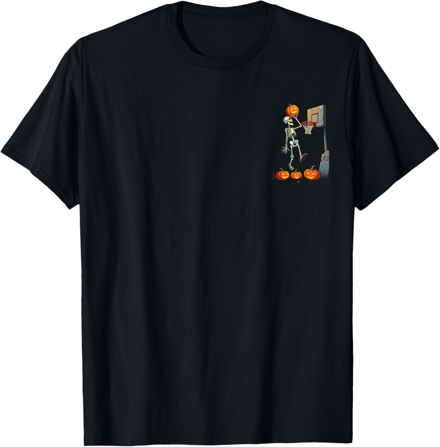 Skeleton Pumpkin Basketball Halloween T-Shirt - T-Shirt | Black