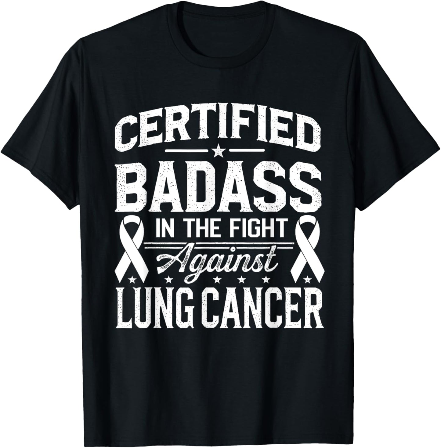 Lung Cancer Warrior White Ribbon Lung Cancer Awareness T-Shirt - T-Shirt | Black