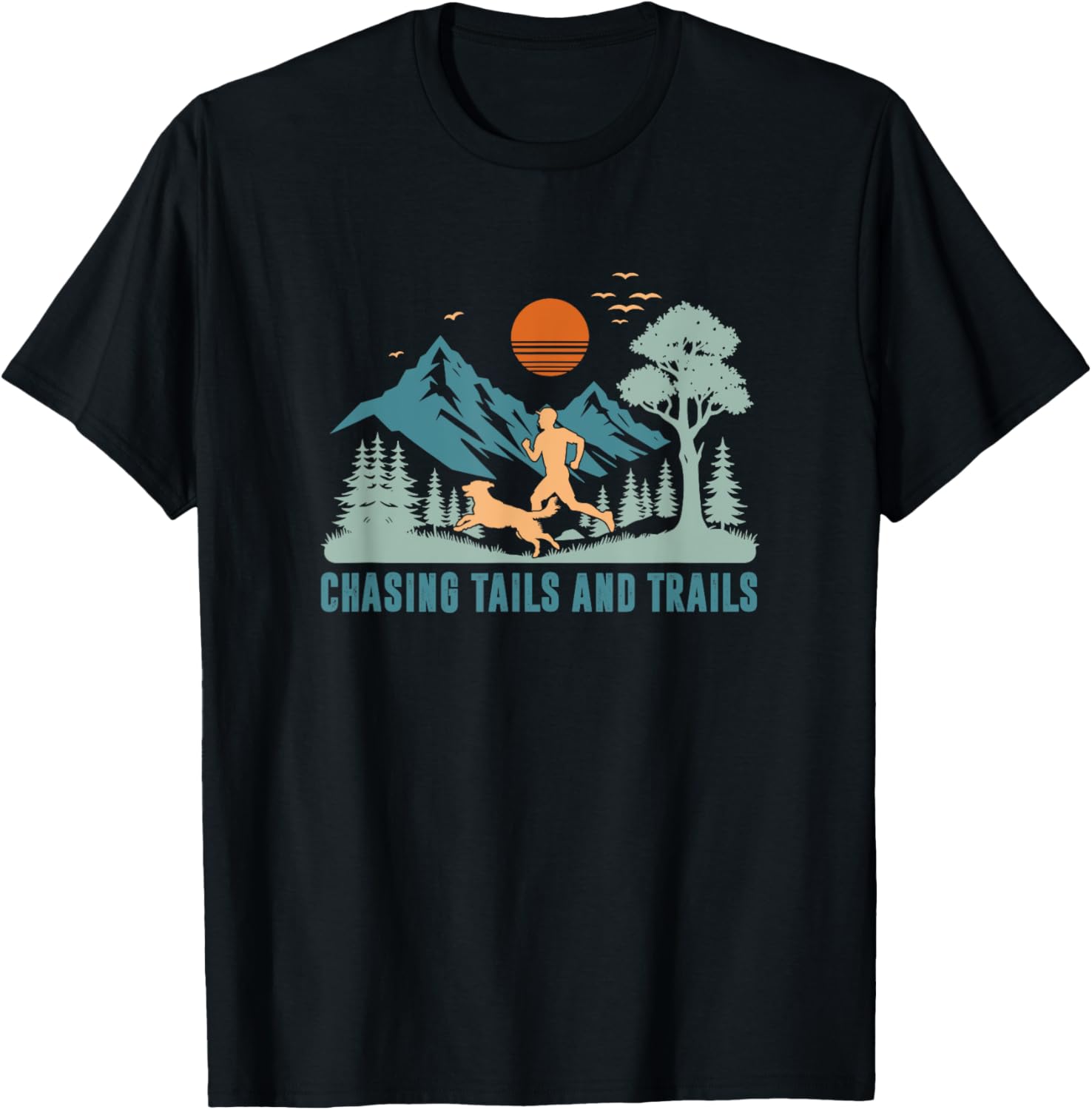 Chasing Tails And Trails, Trail Running with Dog Women Kids T-Shirt - T-Shirt | Black