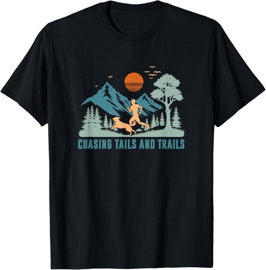 Chasing Tails And Trails, Trail Running with Dog Women Kids T-Shirt - T-Shirt | Black
