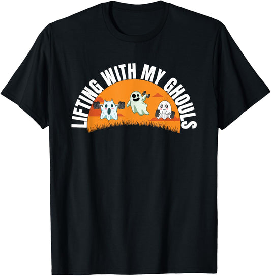 Lifting With My Ghouls Ghost Lifting Gym Workout Hallloween T-Shirt - T-Shirt | Black