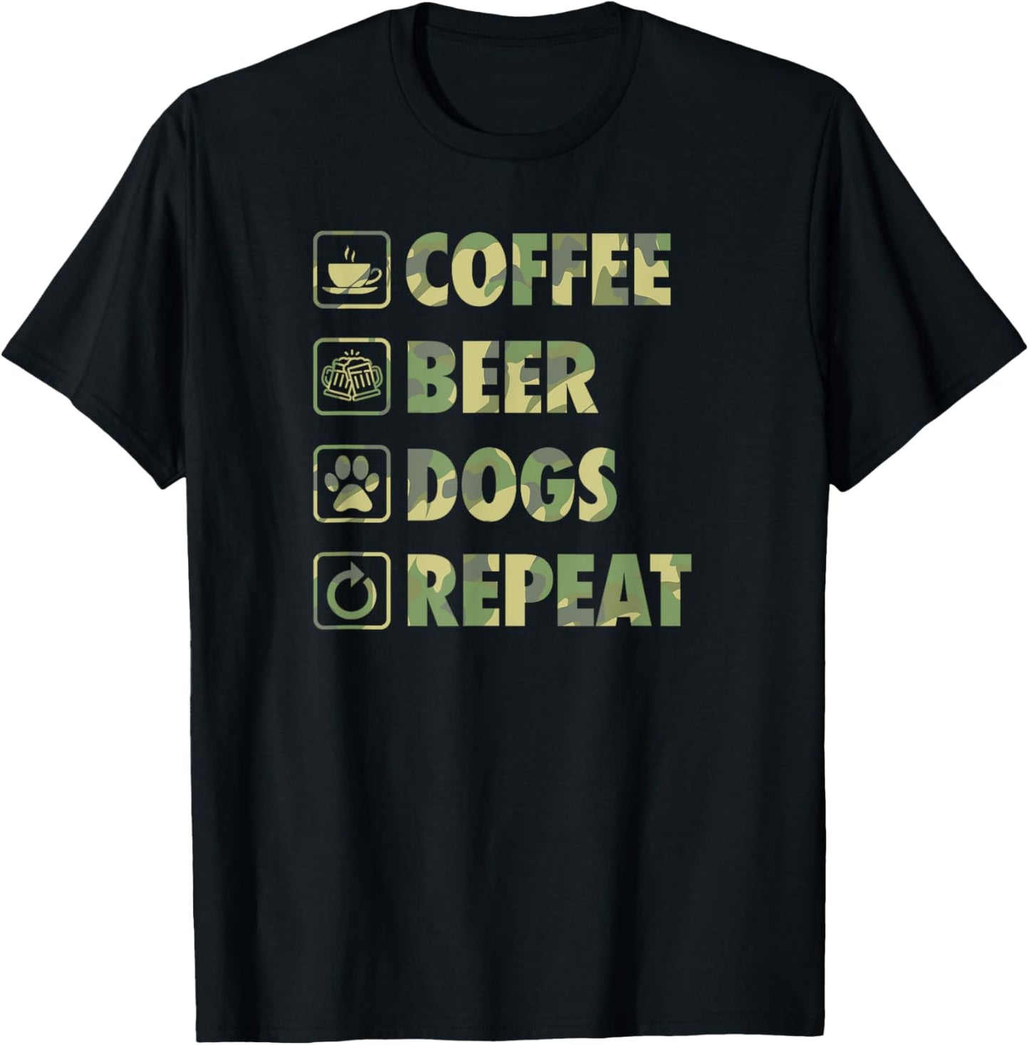 Coffee Beer Dogs Repeat Life Simple Basic Beer Icons T-Shirt - T-Shirt | Black