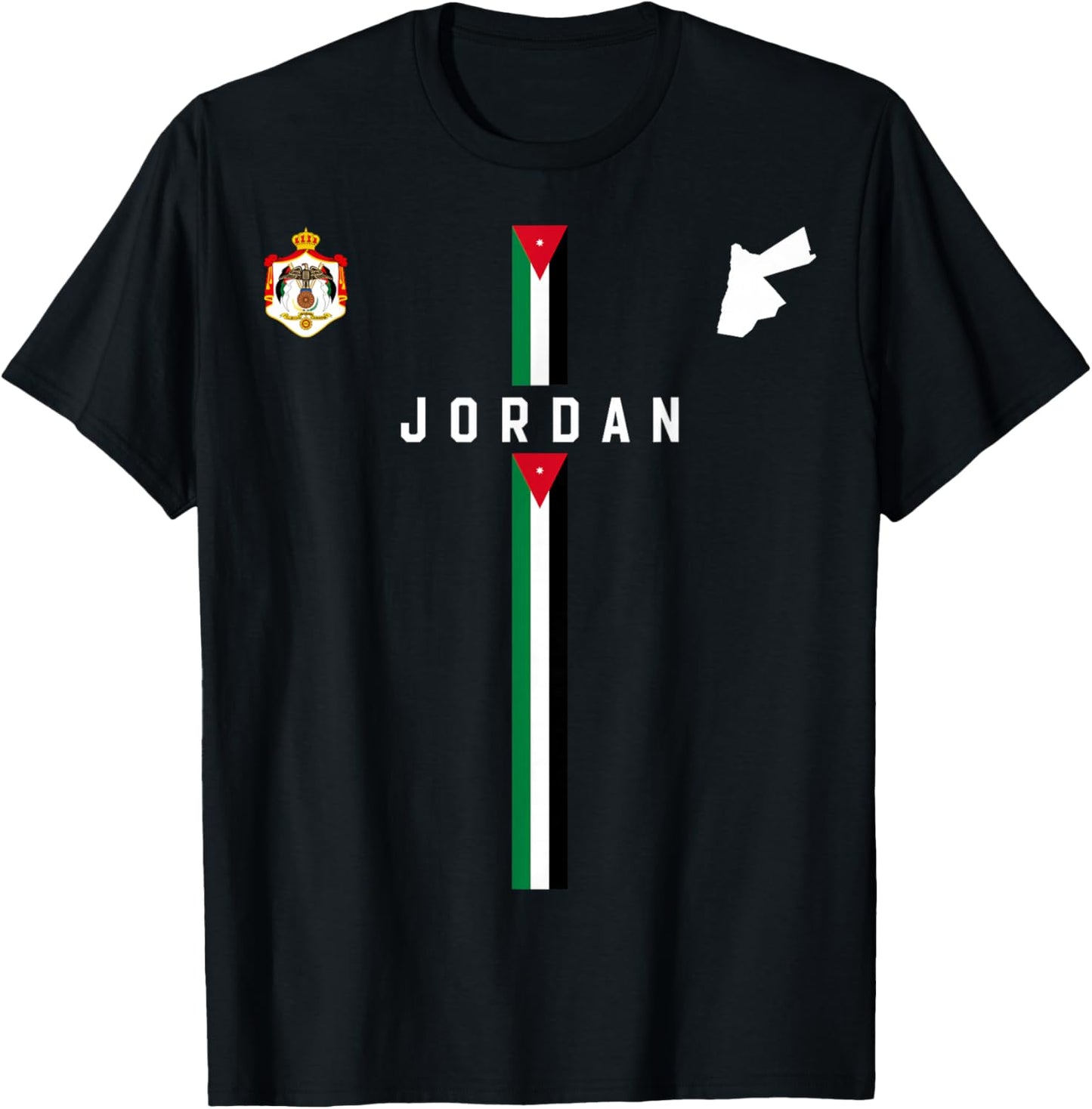 Jordan Flag, Silhouette map of Jordan, Coat of arms T-Shirt - T-Shirt | Black
