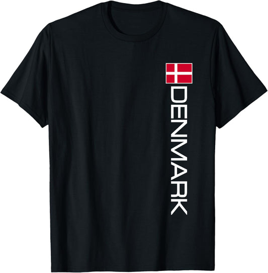Denmark Flag National Sports Athletic Jersey Style T-Shirt - T-Shirt | Black