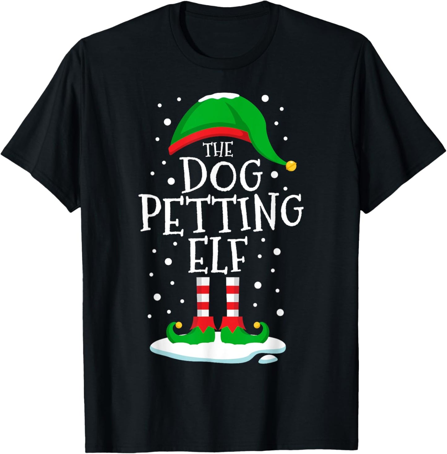 The Dog Petting Elf Christmas Family Matching Xmas Funny Women Kids T-Shirt - T-Shirt | Black