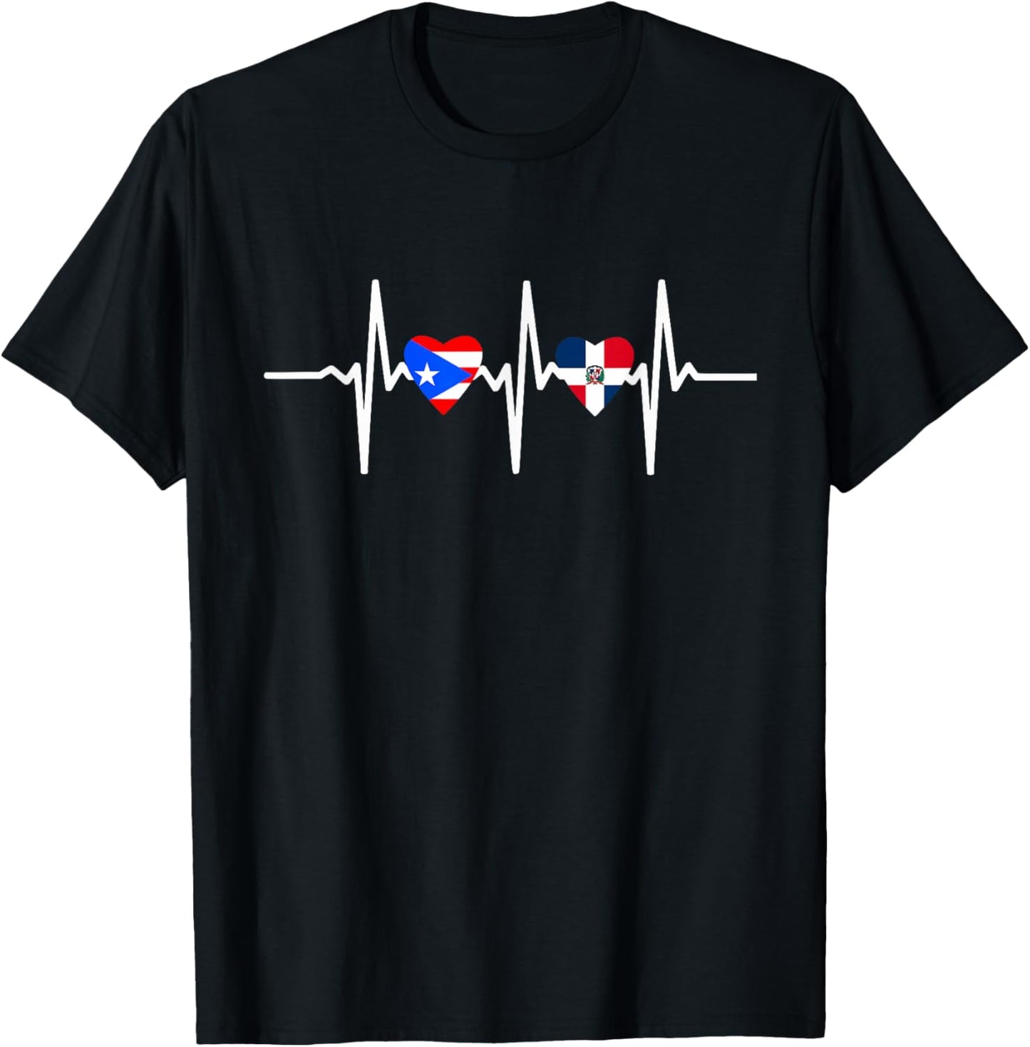 Half Dominican and Puerto Rican Rico Flag DominiRican Heart T-Shirt - T-Shirt | Black