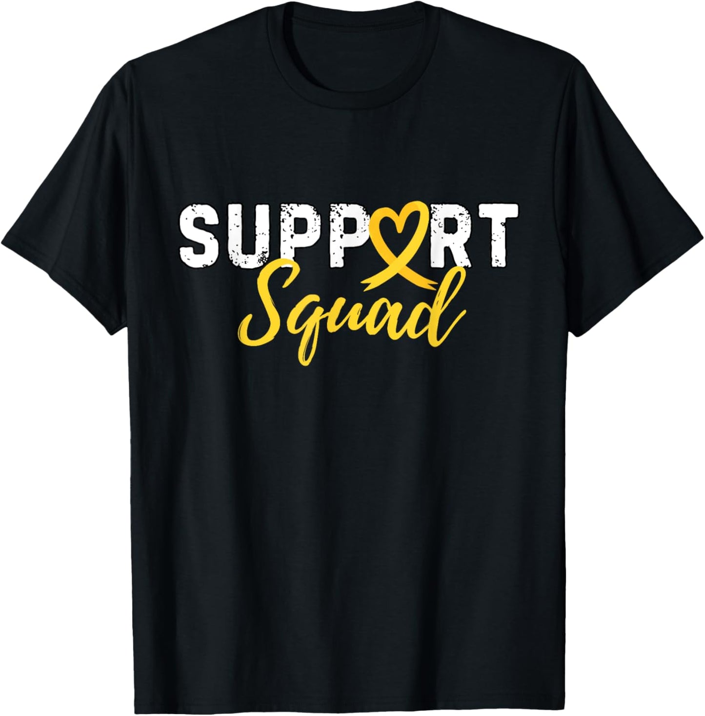 Support Squad Sarcoma Cancer Love Heart Yellow Ribbon Retro T-Shirt - T-Shirt | Black