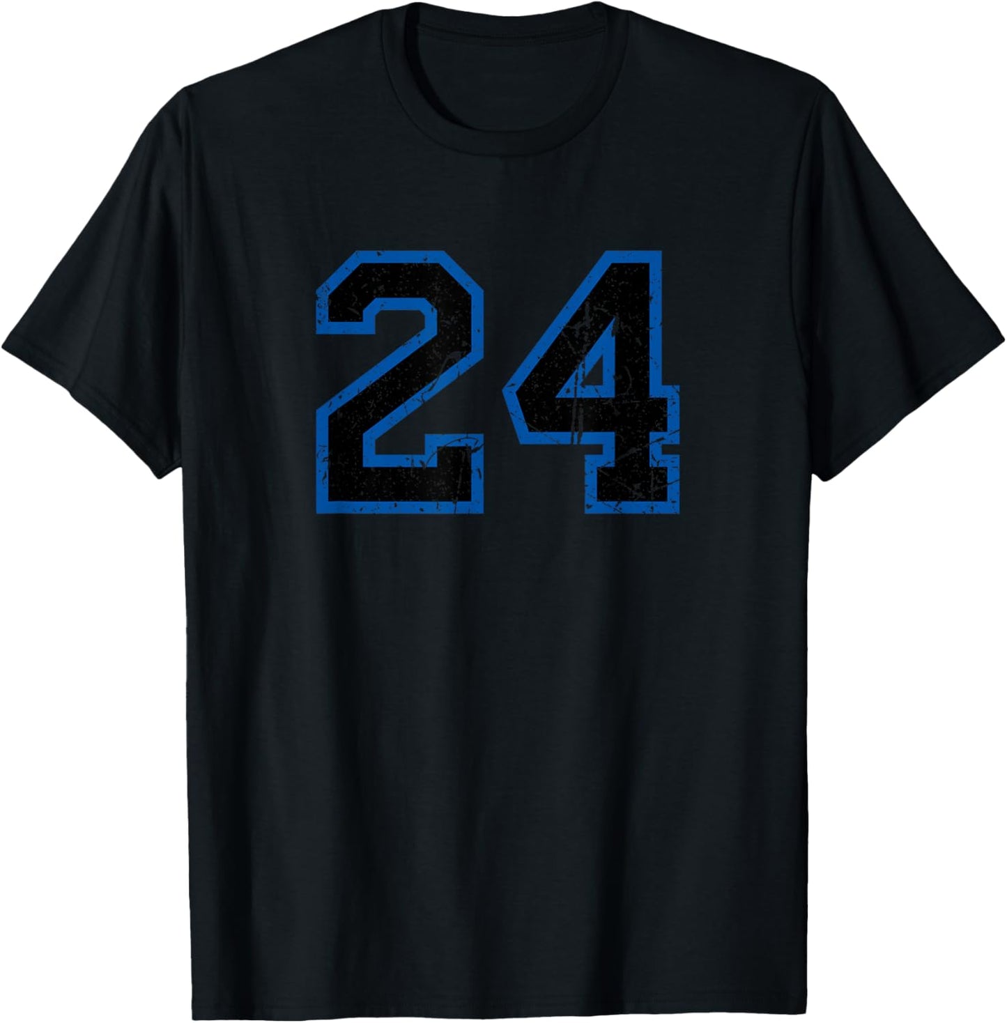 Vintage Number #24 Sport Blue Black Varsity Number T-Shirt - T-Shirt | Black