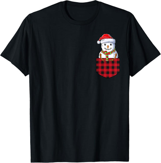 Snowman In Pocket Funny Christmas Kids Boys Girls Xmas T-Shirt - T-Shirt | Black