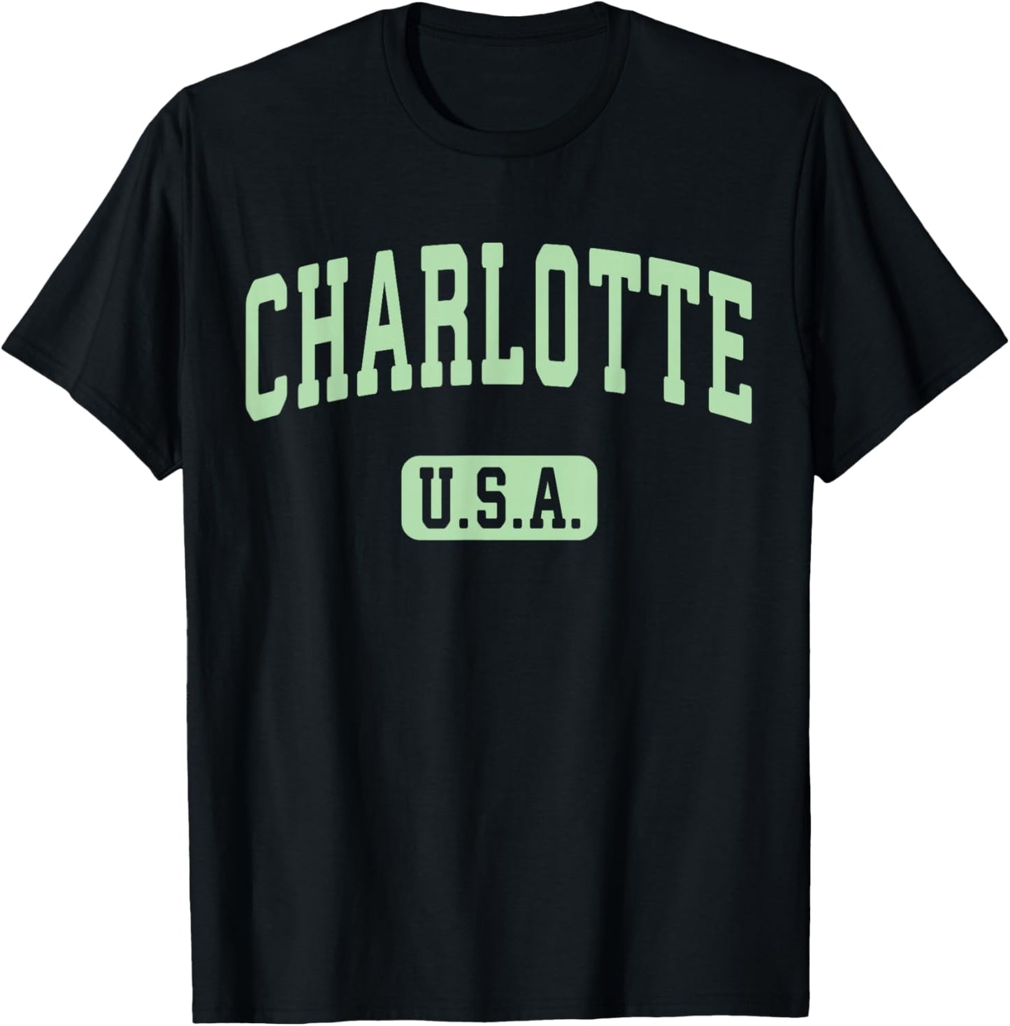 Charlotte USA Classic Retro Athletic Light Green Text T-Shirt - T-Shirt | Black