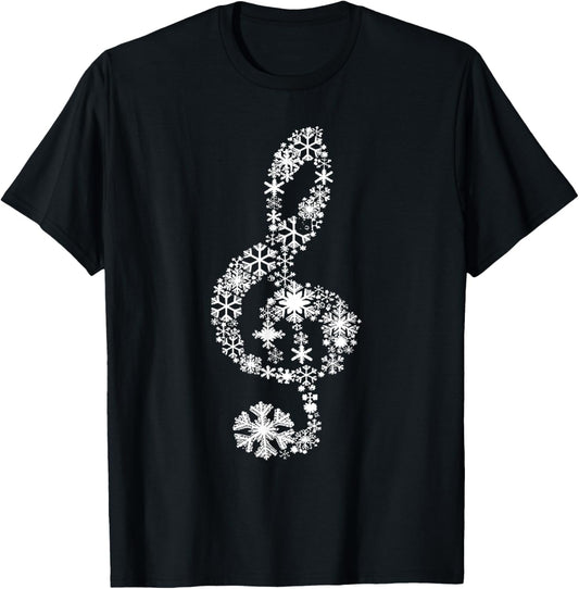 Winter Melody Snowflakes Treble Clef Music Notes Men Women T-Shirt - T-Shirt | Black