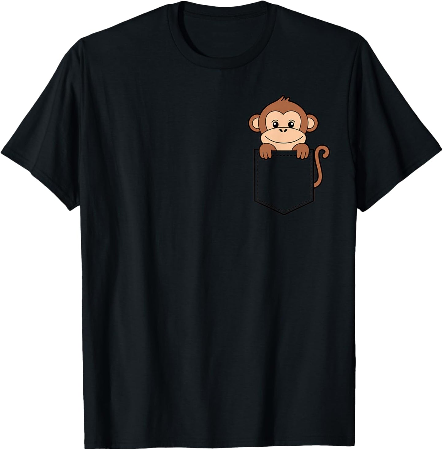 Boys Girls Toddler Cute Zoo Animal Monkey Pocket for Kids T-Shirt - T-Shirt | Black