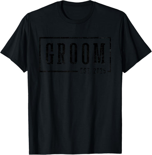 Groom Est 2025 Future Husband Engaged Gifts Him Engagement T-Shirt - T-Shirt | Black