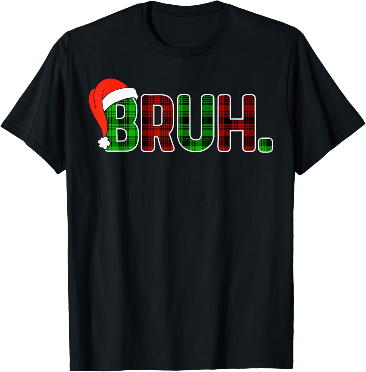 Bruh Funny Christmas Buffalo Plaid Boys Kids Pajamas Xmas T-Shirt - T-Shirt | Black