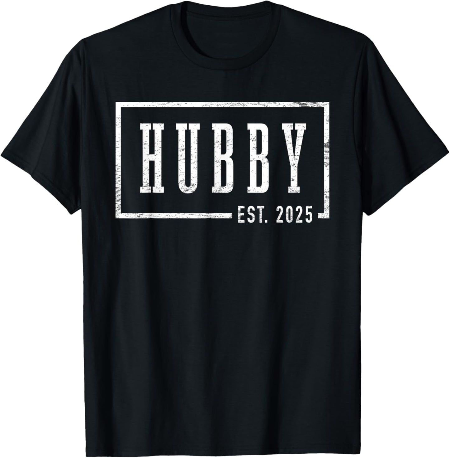 Hubby Est 2025 Just Married Honeymoon Sleek Framed Design T-Shirt - T-Shirt | Black