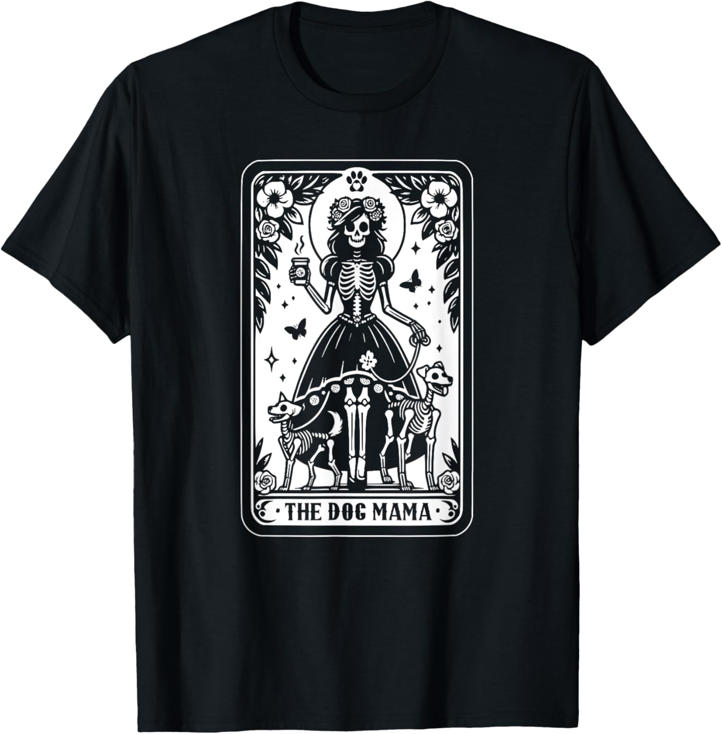 The Dog Mama Tarot Card, Skeleton Dog Lover Halloween Men Women T-Shirt - T-Shirt | Black