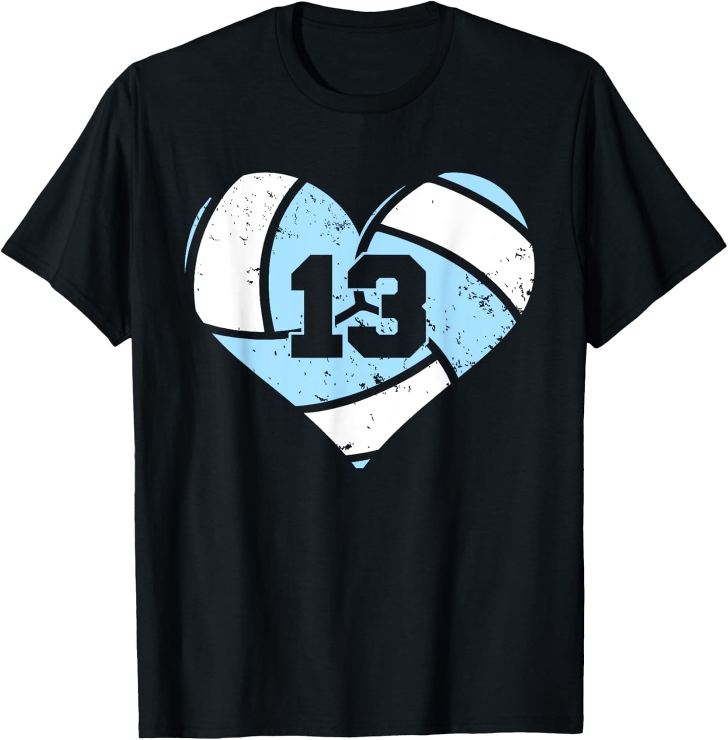 Volleyball Number 13 Jersey Funny Volleyball Heart Game Day T-Shirt - T-Shirt | Black