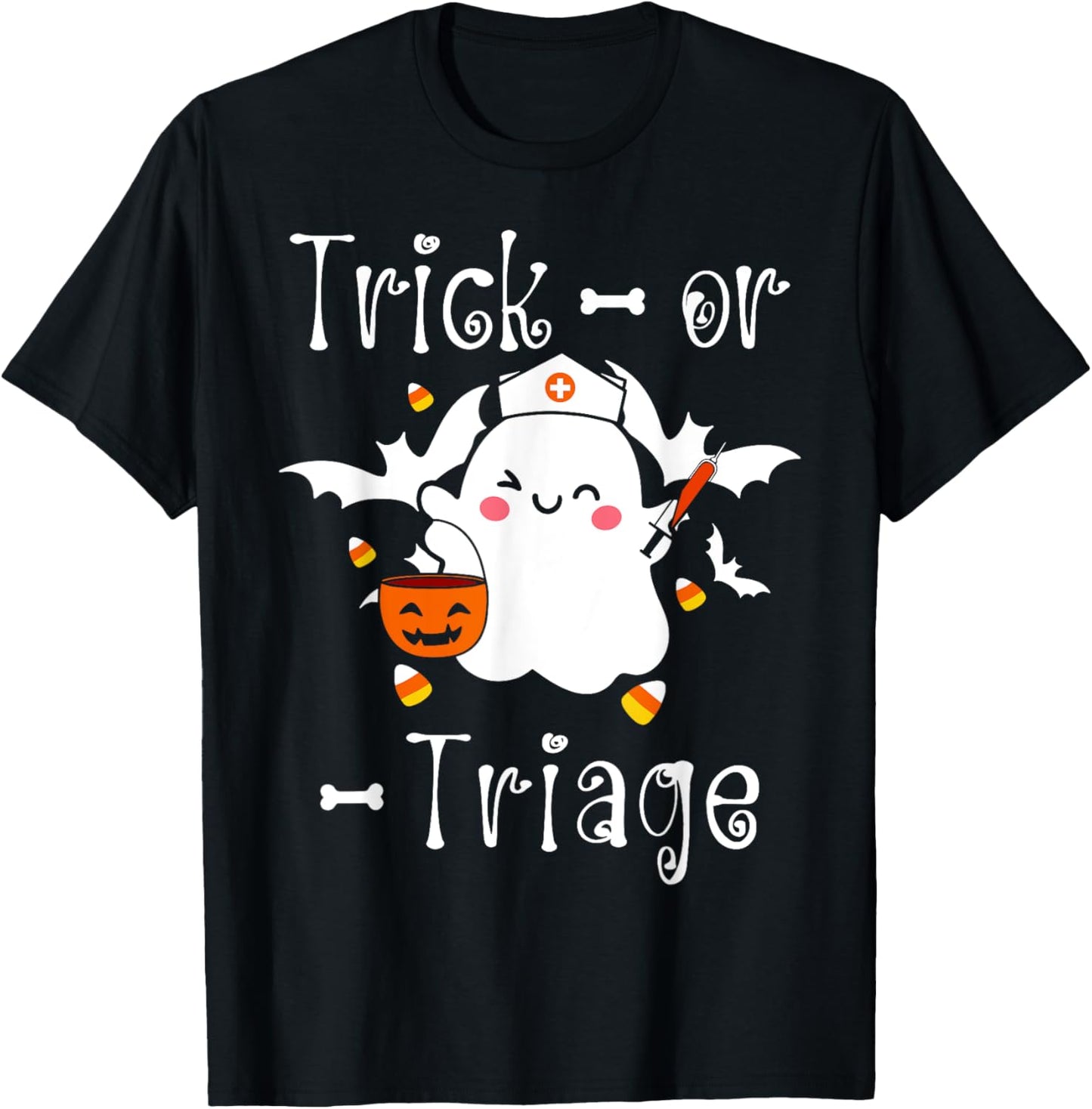 Trick or Triage Triage Nurse Ghost Halloween Spooky Costume T-Shirt - T-Shirt | Black