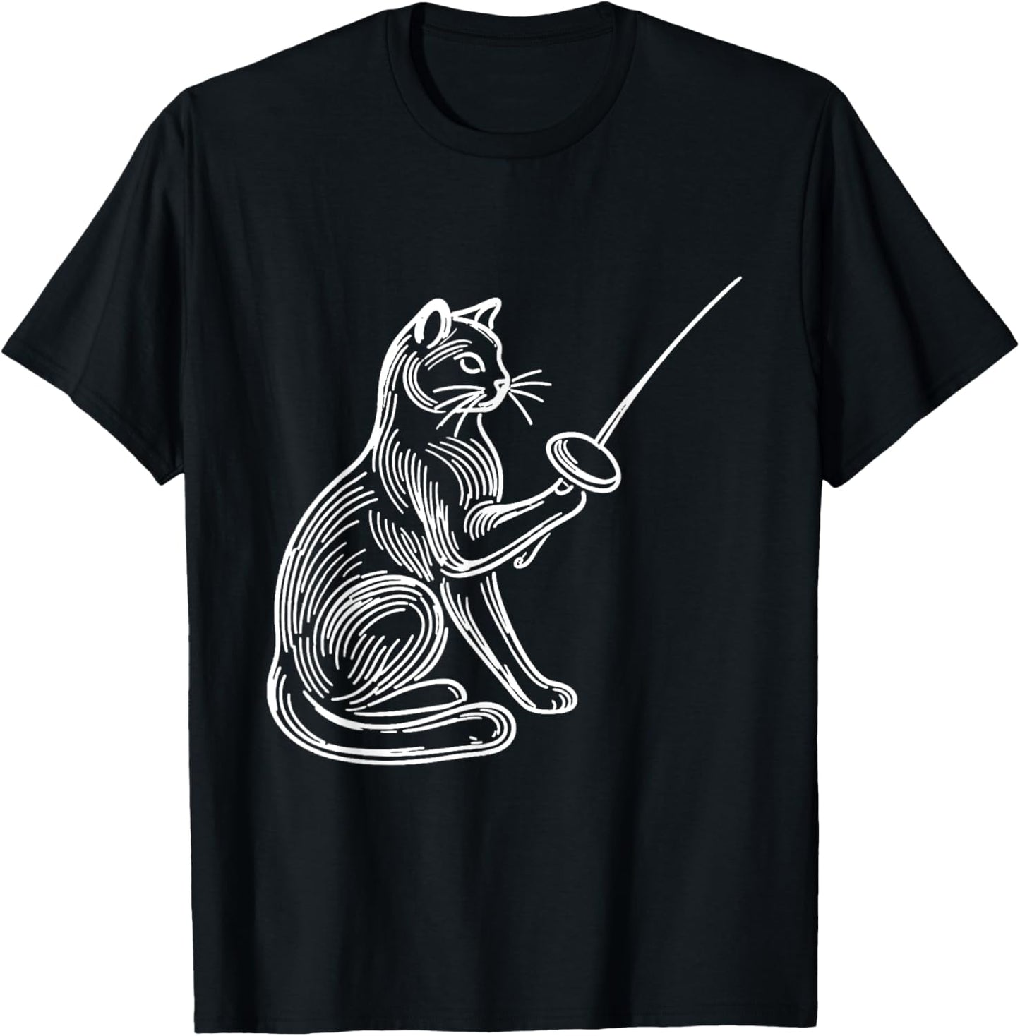 Funny Fencing Cat Shirt Combat Sport Kitten Fencer Cat Lover Men Women Girls Kids T-Shirt - T-Shirt | Black
