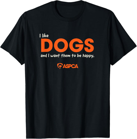ASPCA I Like Dogs Adults Black Cotton 100% Classic Fit Short Sleeve T-Shirt - T-Shirt | Black