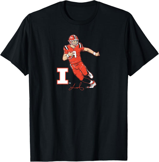 BreakingT Illinois Fighting Illini Luke Altmyer Custom Football Player Blue Small Classic Fit -Adults -Kids T-Shirt - T-Shirt | Black