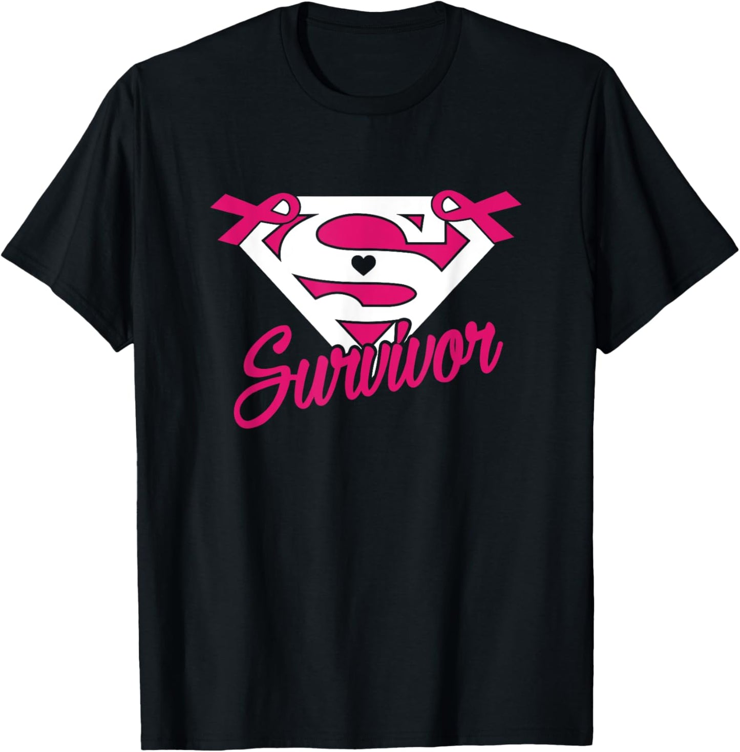 Survivors Superhero Pink Ribbon Breast Cancer Awareness T-Shirt - T-Shirt | Black