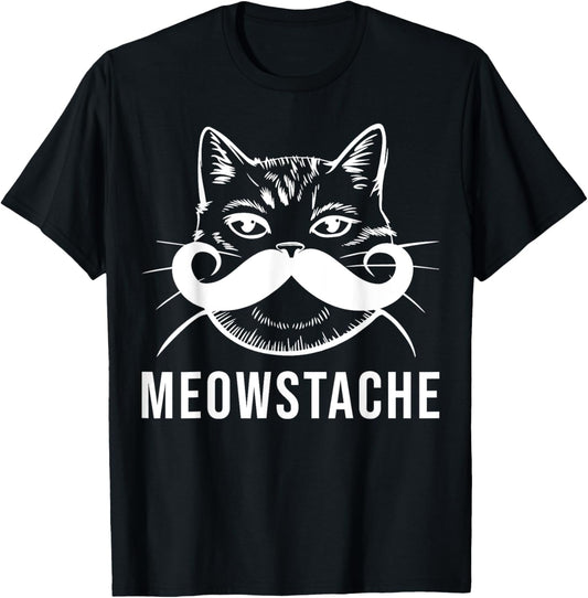 Funny Kitty Kitten Meow Animal Mustache Meowstache Cat Lover T-Shirt - T-Shirt | Black