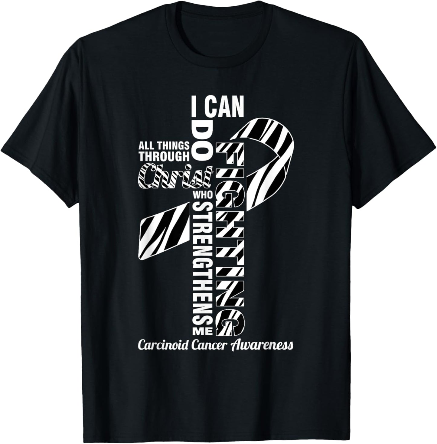 Carcinoid Cancer Awareness Christian Zebra Stripe Ribbon T-Shirt - T-Shirt | Black
