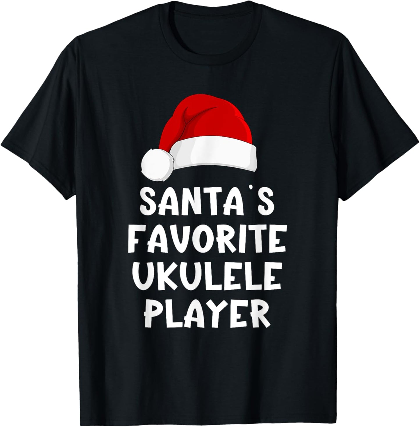 Christmas Santa's Favorite Ukulele Player Funny Xmas Pajama T-Shirt - T-Shirt | Black