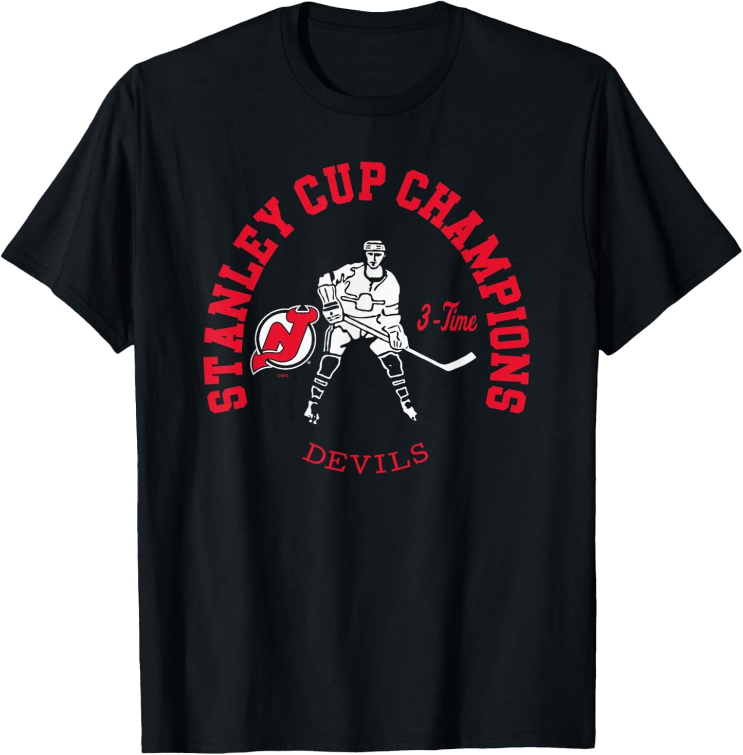New Jersey Devils Stanley Cup Champions 3-Time Black T-Shirt - T-Shirt | Black