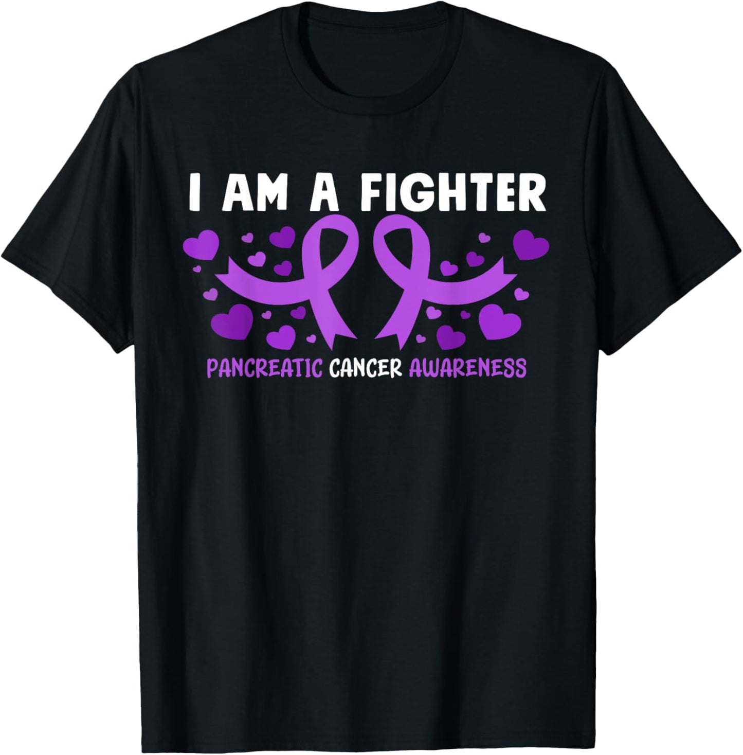 Pancreatic Cancer Awareness Purple Ribbon Heart T-Shirt - T-Shirt | Black