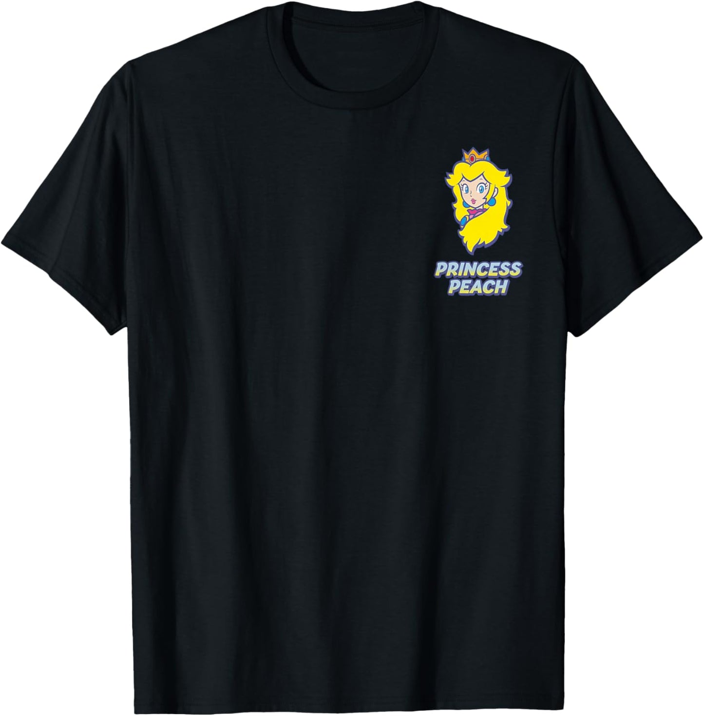Super Mario Princess Peach Classic Blue Text Faux Pocket T-Shirt - T-Shirt | Black