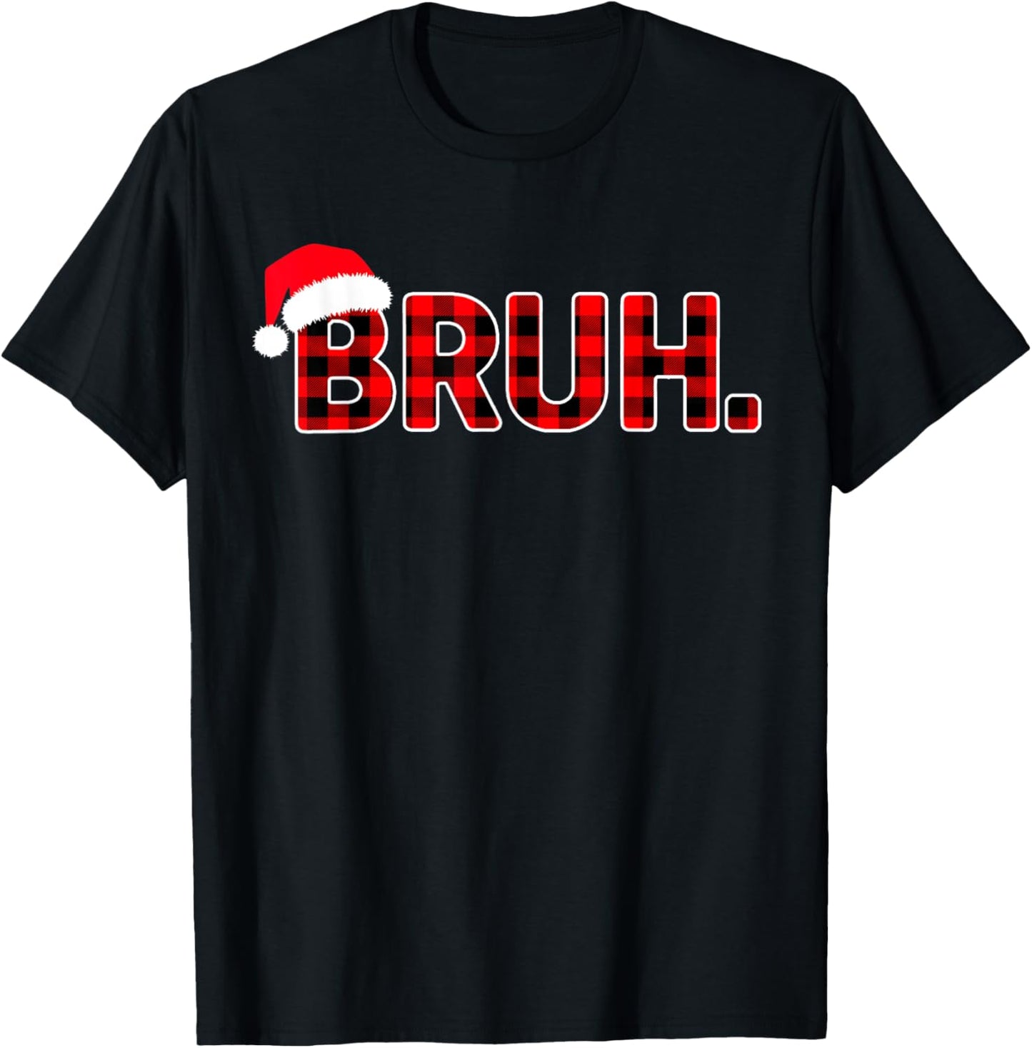 Bruh Funny Christmas Plaid Teens Boys Men Xmas Pajamas T-Shirt - T-Shirt | Black
