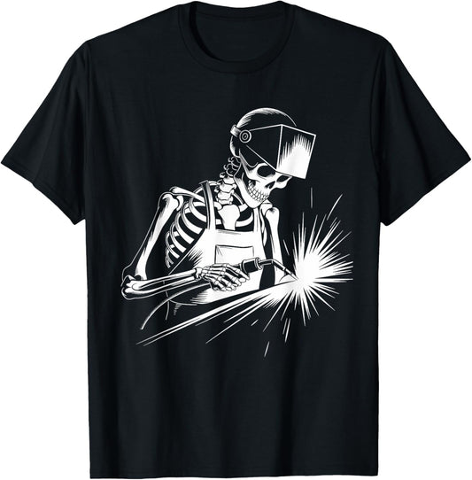 Funny Skeleton Welding Lovers Spooky Halloween Welder T-Shirt - T-Shirt | Black