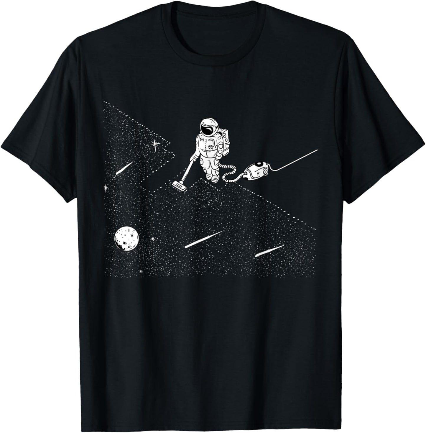 Astronaut Vacuuming the Stars to Clean Up the Space Universe T-Shirt - T-Shirt | Black