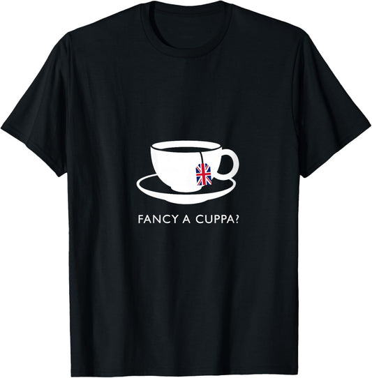 Fancy A Cuppa? English Tea Souvenir Quote V-Neck T-Shirt - T-Shirt | Black