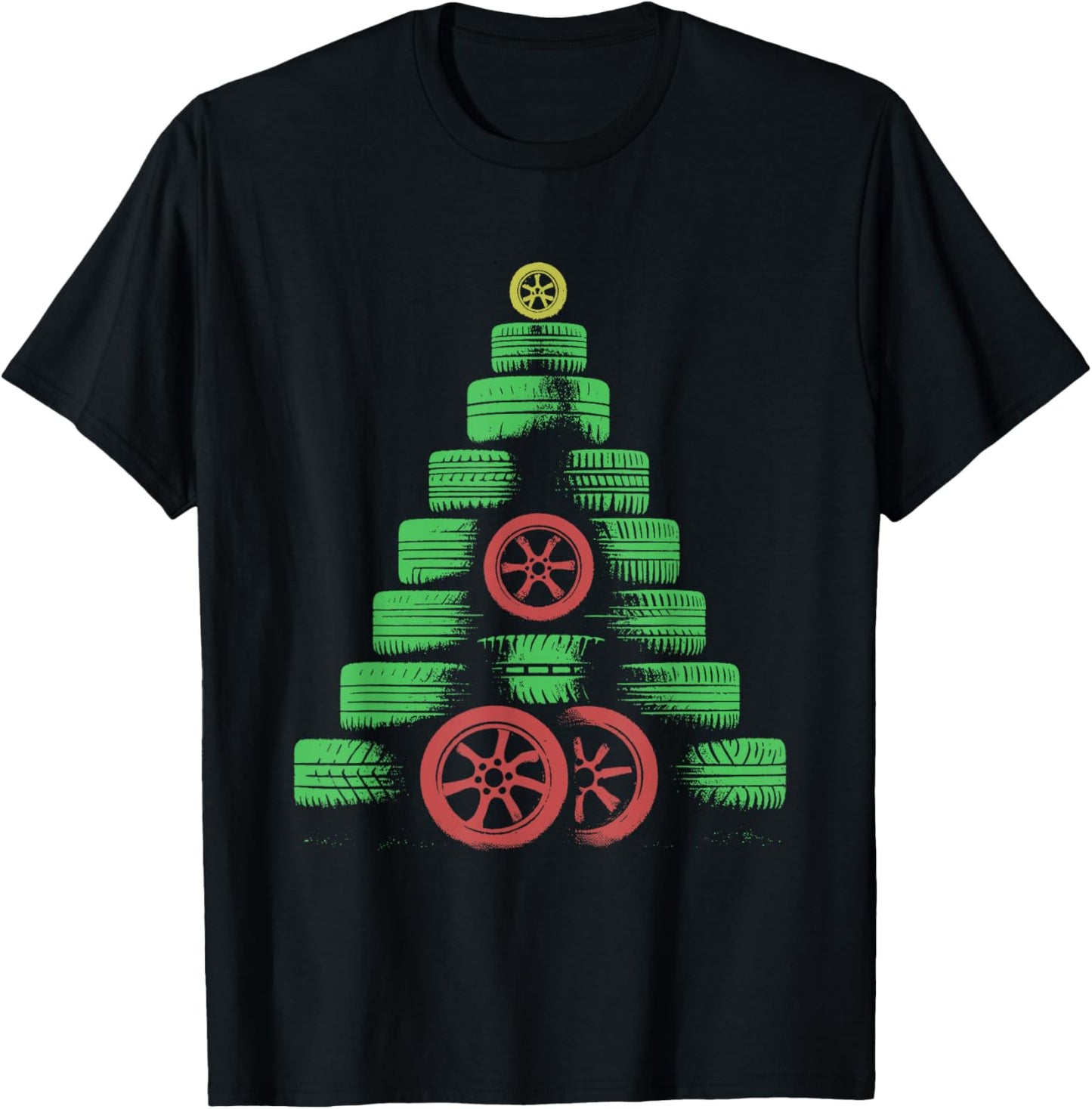 Tires Christmas Tree - Funny Car Mechanic Christmas Lover T-Shirt - T-Shirt | Black