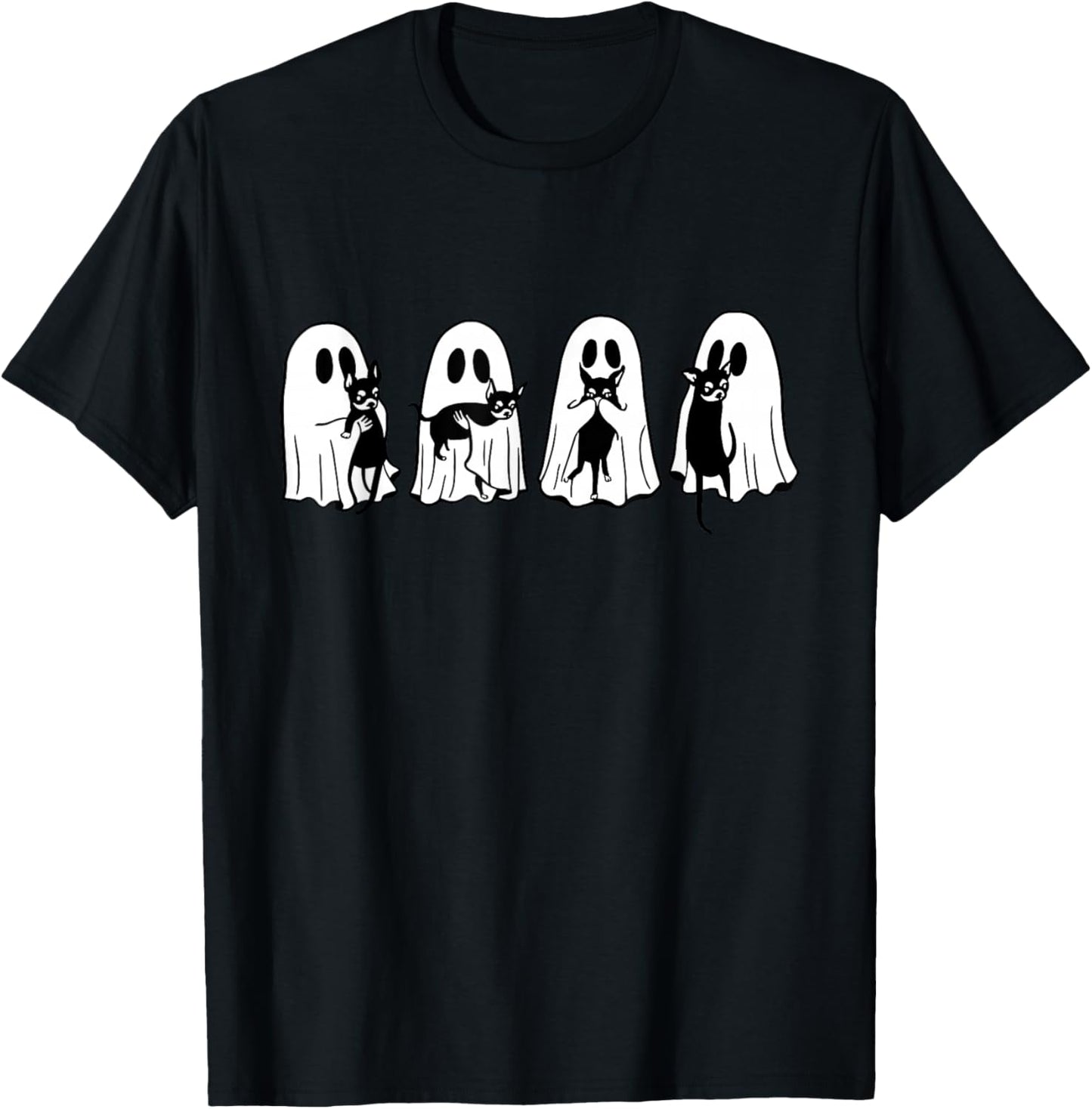 Cute Ghost Holding Chihuahua Halloween Chihuahua Lovers T-Shirt - T-Shirt | Black