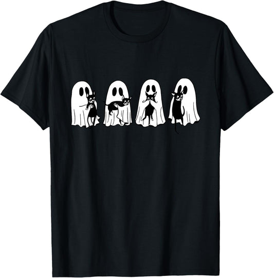 Cute Ghost Holding Chihuahua Halloween Chihuahua Lovers T-Shirt - T-Shirt | Black