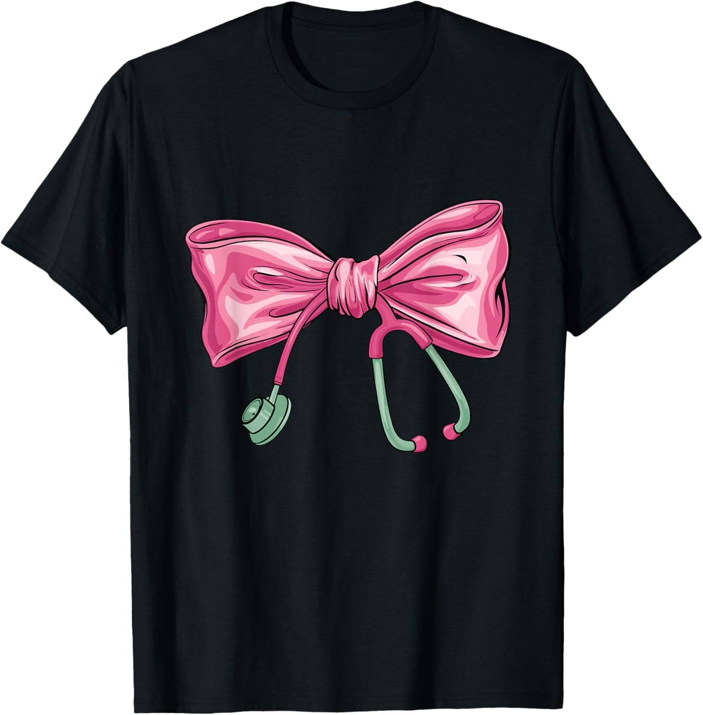 Pink Nurse Coquette Bow Stethoscope Nursing Medical Doctor T-Shirt - T-Shirt | Black