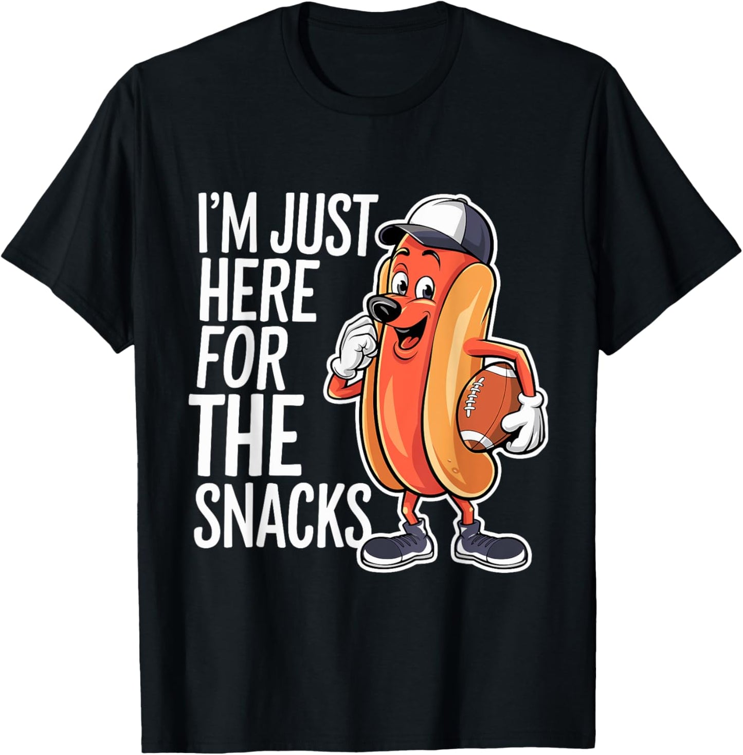 Funny I'm Just Here For The Snacks Football T-Shirt - T-Shirt | Black